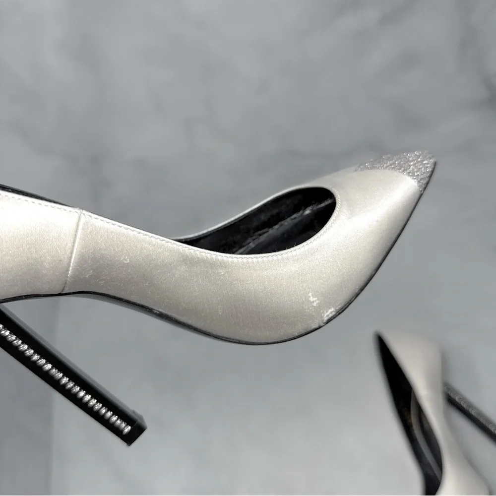 Saint Laurent Tower 110 Strass Embellished Silk Satin Pointed Toe Pump Heel 36.5
